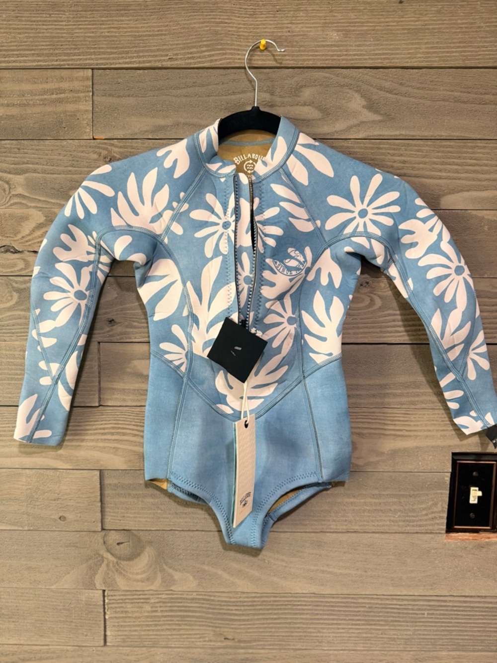 Billabong Blue and White Floral Kids Rashguard Wetsuit